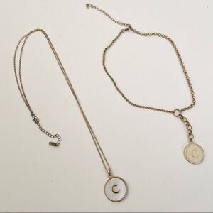 Fashion Necklace with Letter C Pendant Bundle of 2 in Gold Tone